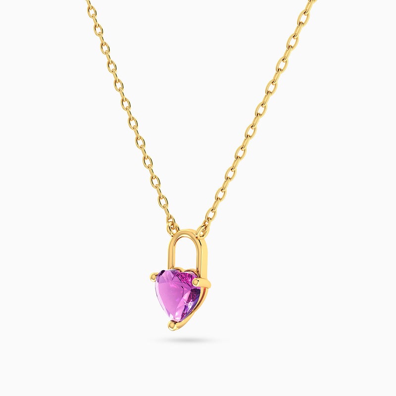 Miss L' by L'azurde Heart Pink Stone Necklace in 14K Gold - Image 2